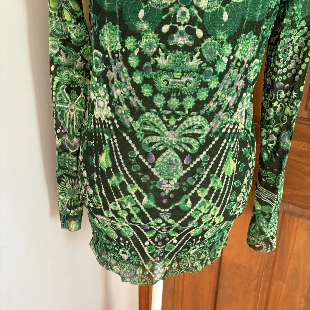 Vintage 90s Jean Paul Gaultier Soleil XS Extra Small Button Down Mesh Top Shirt - Picture 5 of 7